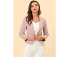 Allegra K Open Front Business Casual Workwear Crop Suit Pink-Solid