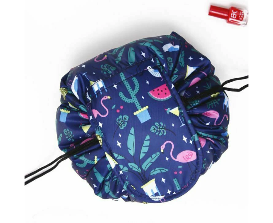 Portability Cosmetic Makeup Drawstring Bag Magic Travel Pouch Storage Organizer - Navy Blue Flemingo