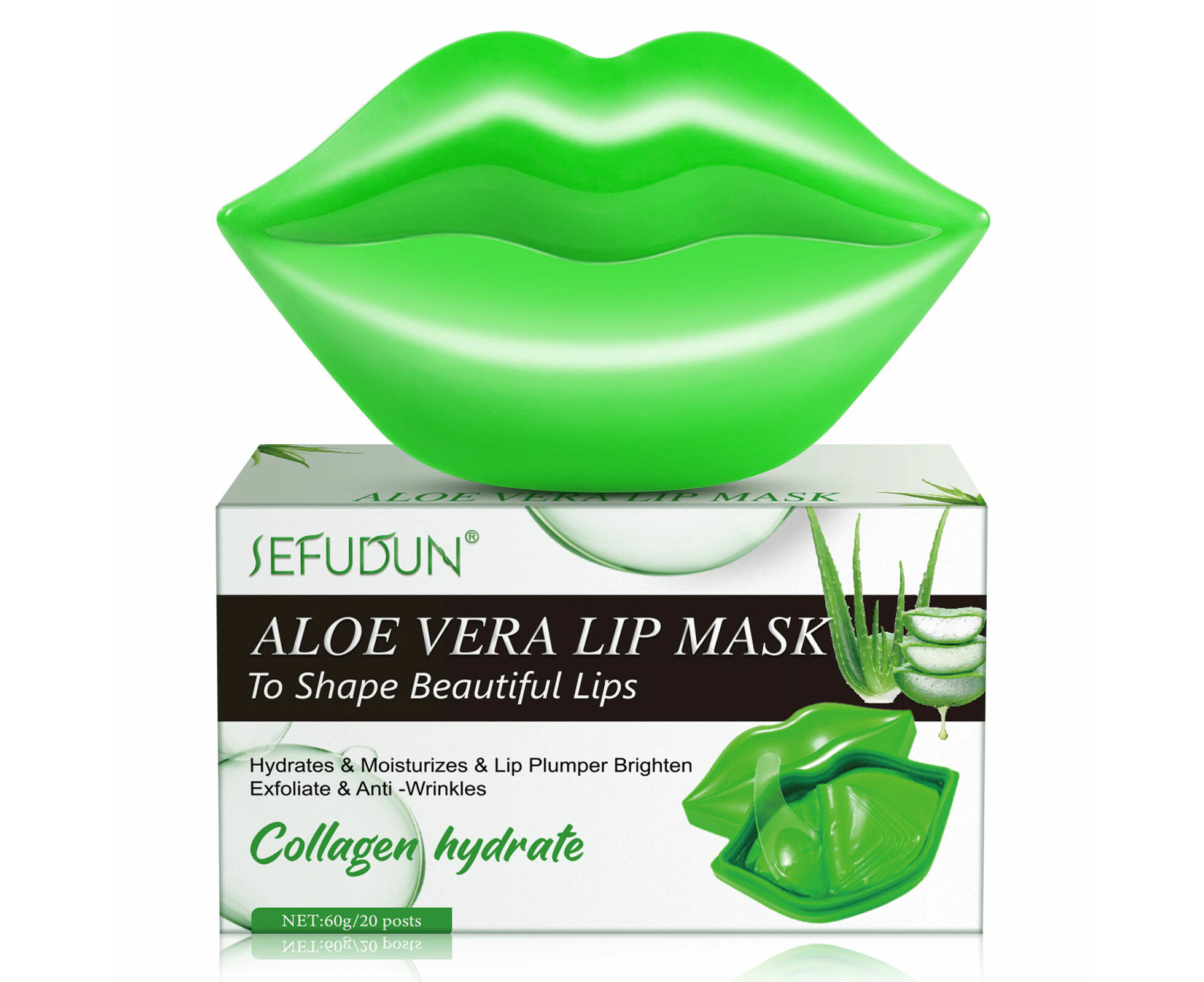 Sefudun Aloe Vera Collagen Lip Mask Moisturizing Dry Lips Care Hydrating Lip Lines Balm Plumping Patches, 20pcs