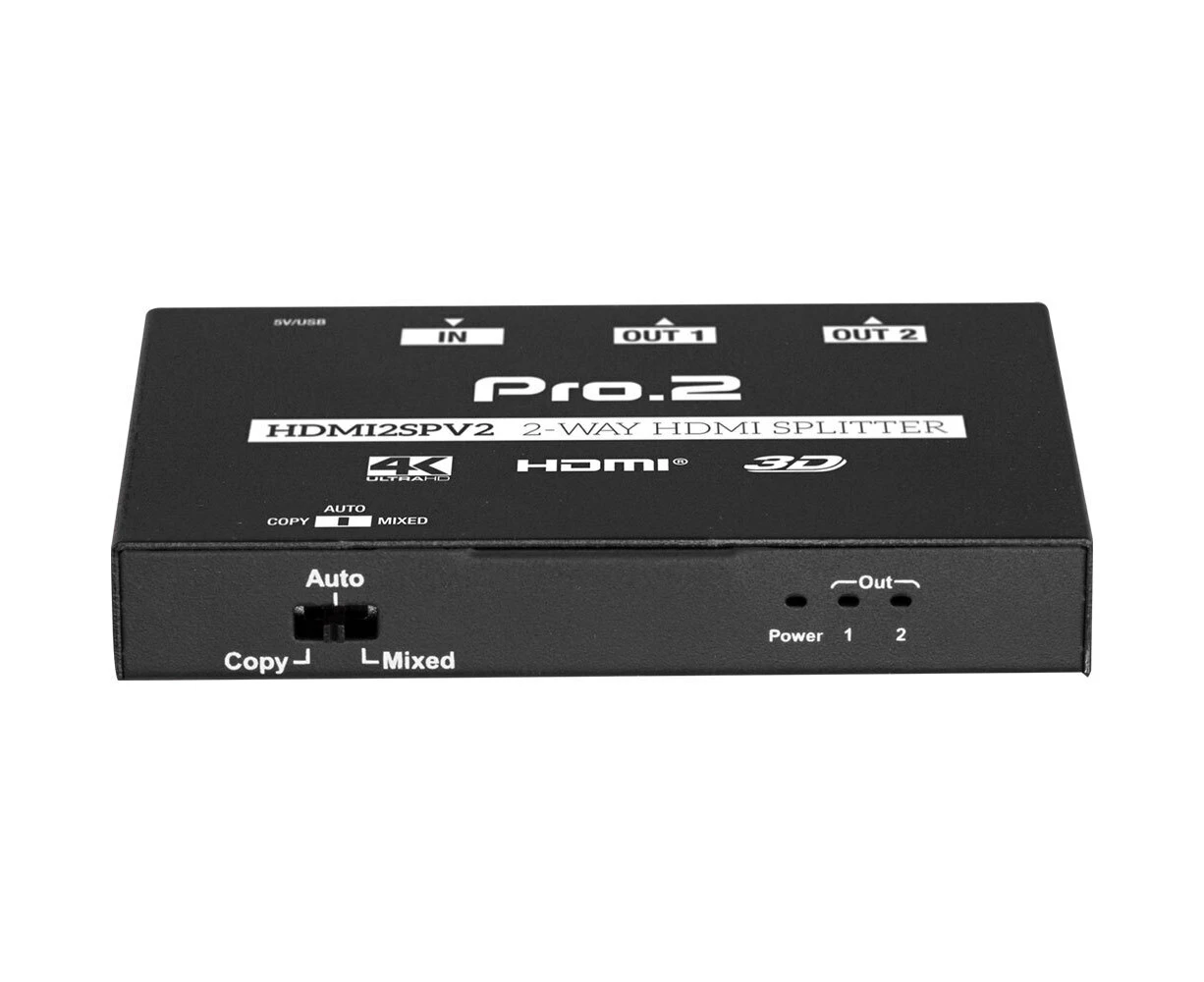 Pro2 2.0 HDMI 2-Way Splitter HDR 1 In - 2 Out w/3D 4K for Bluray/DVD/Foxtel Box