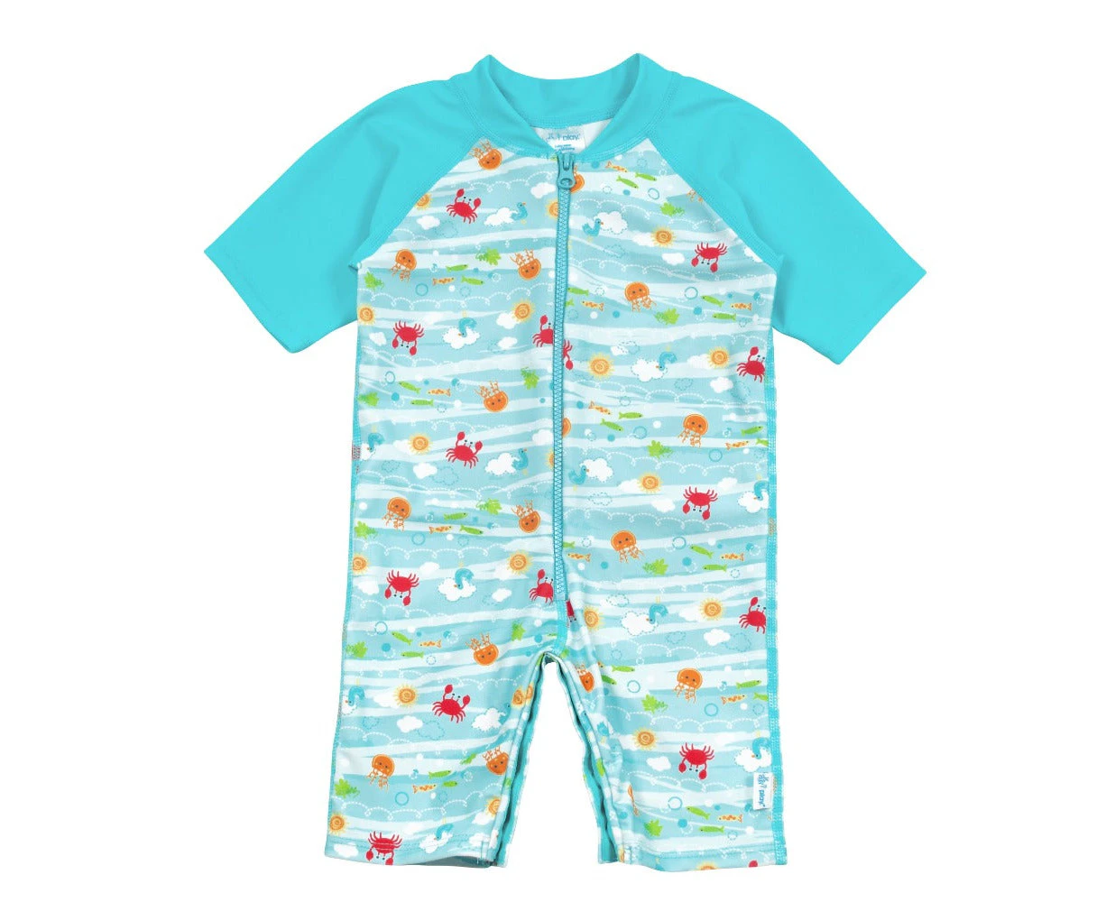 One-piece Swim Sunsuit - Light Aqua Sea Friends