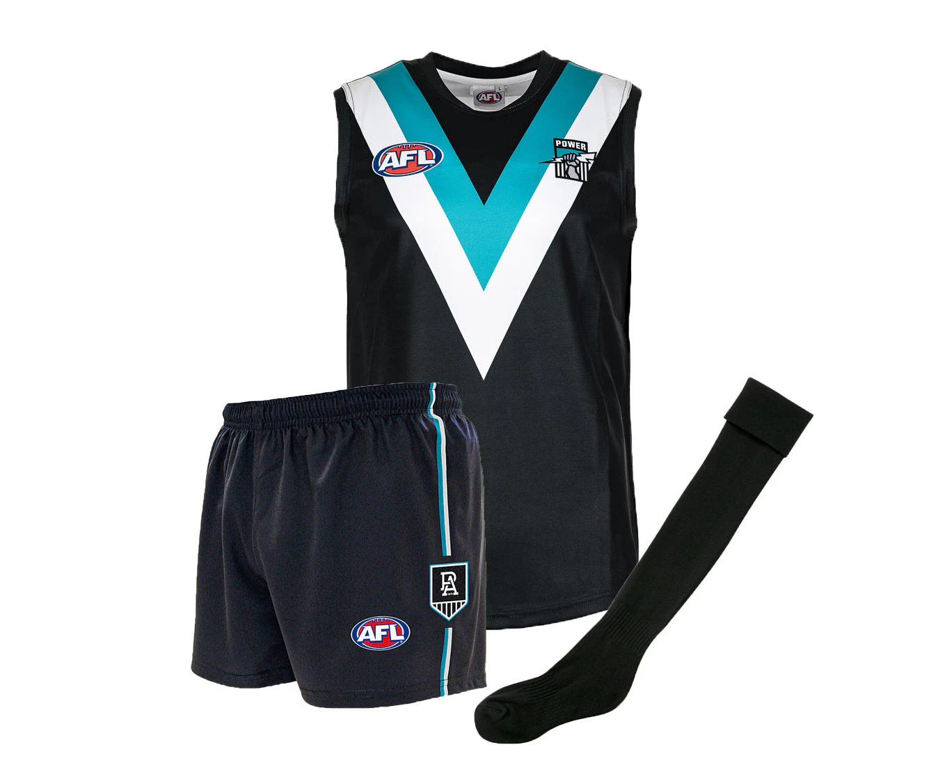 Port Adelaide Power Junior Youths Kids AFL Auskick Playing Pack Jumper Guernsey Shorts Socks