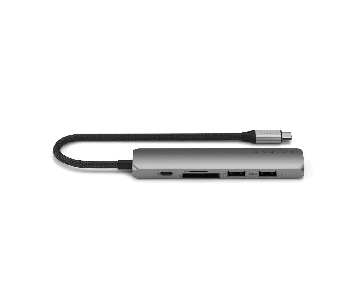 Satechi 6-In-1 Fast-Charging USB-C Slim Multiport Adapter - Space Grey 100W