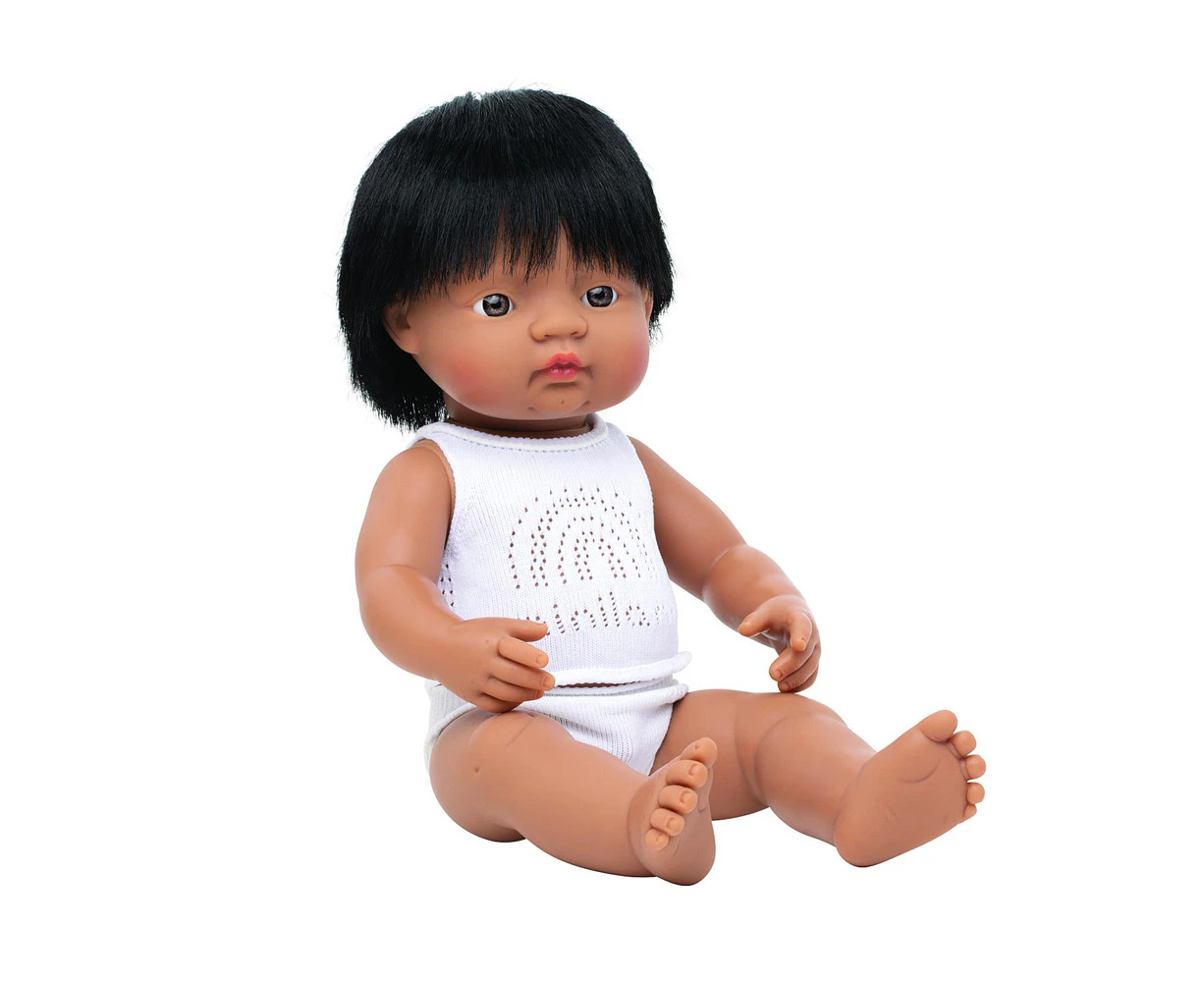 Miniland Baby Doll Hispanic Boy 38cm Lifelike Kids Fun Pretend Play Toy 10m+