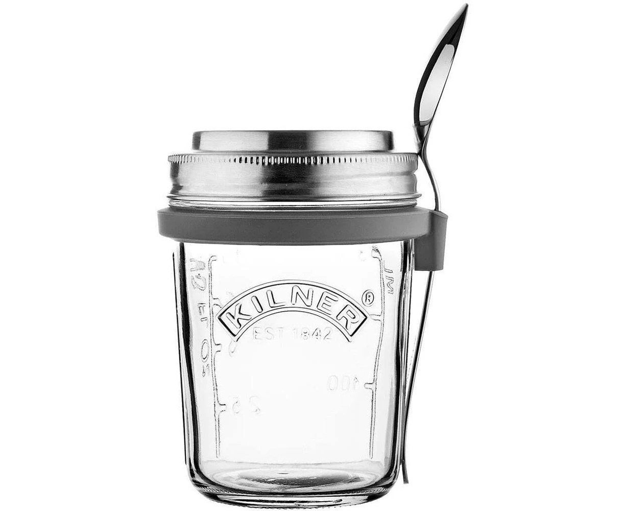 Kilner 350ml Glass Breakfast Jar Set w/ Spoon Overnight Oats Container Clear