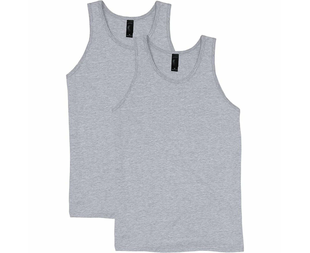 2 Pack Mens Cotton Blank Plain Basic Crew Neck Tank Top Singlet T-Shirt Bulk Classic Regular Fit - Sport Grey