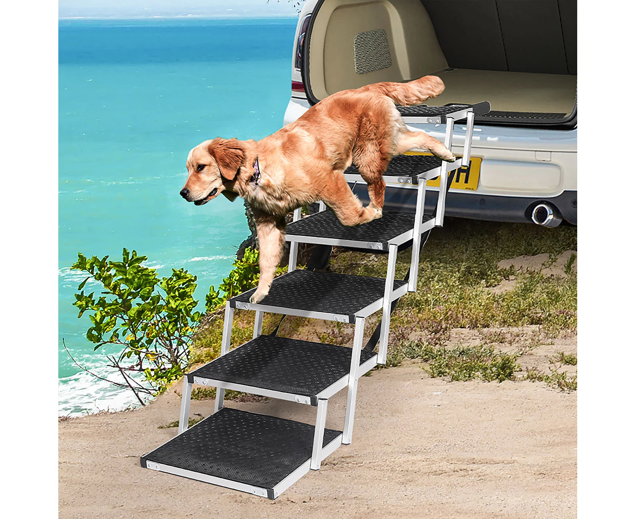 Pawz 6 Steps Dog Ramp Adjustable Height Stair Car Dog Folding Portable Aluminium