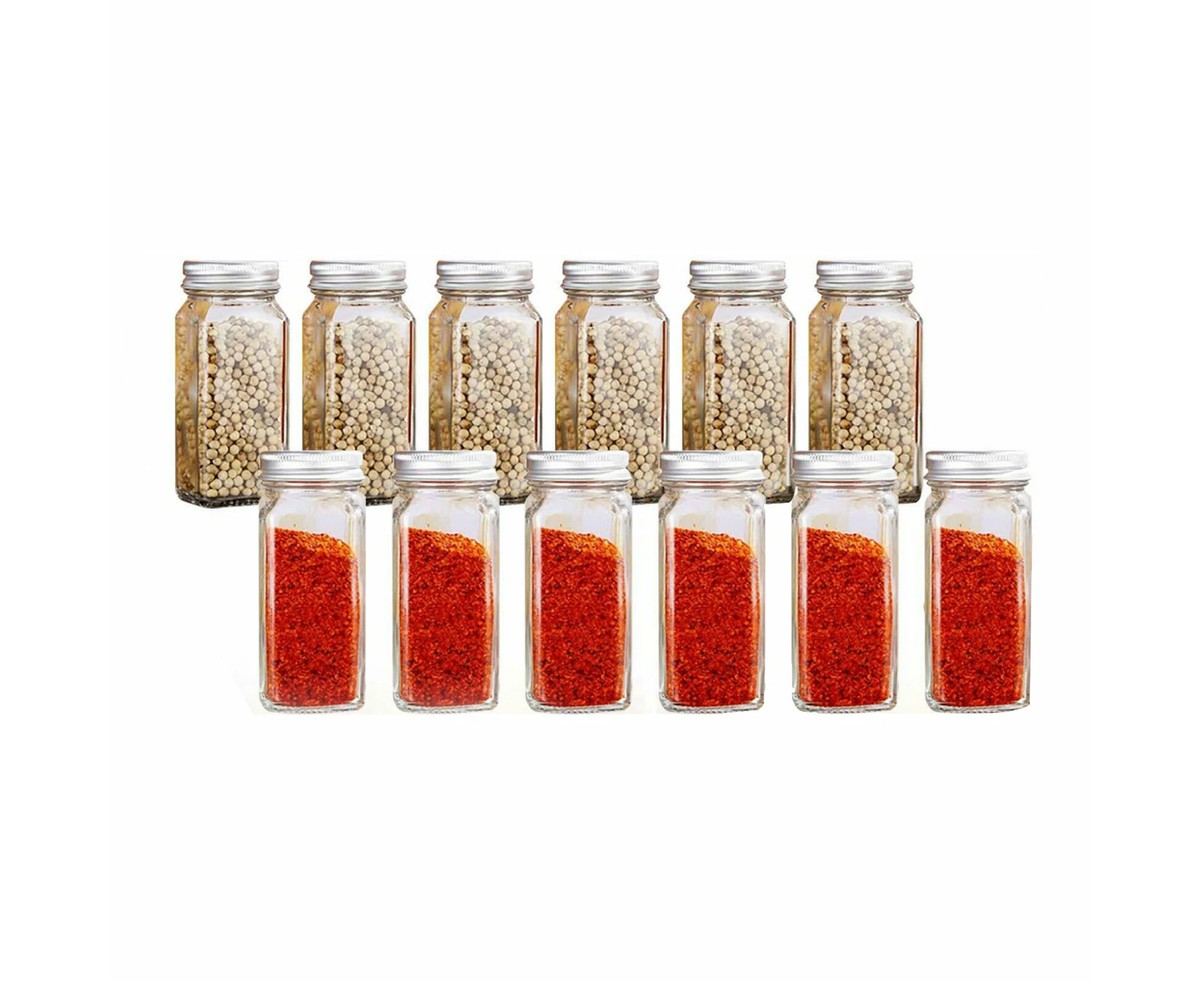 12pcs Clear Square Glass Spice Jars Lid Herb Seasoning Condiment Storage