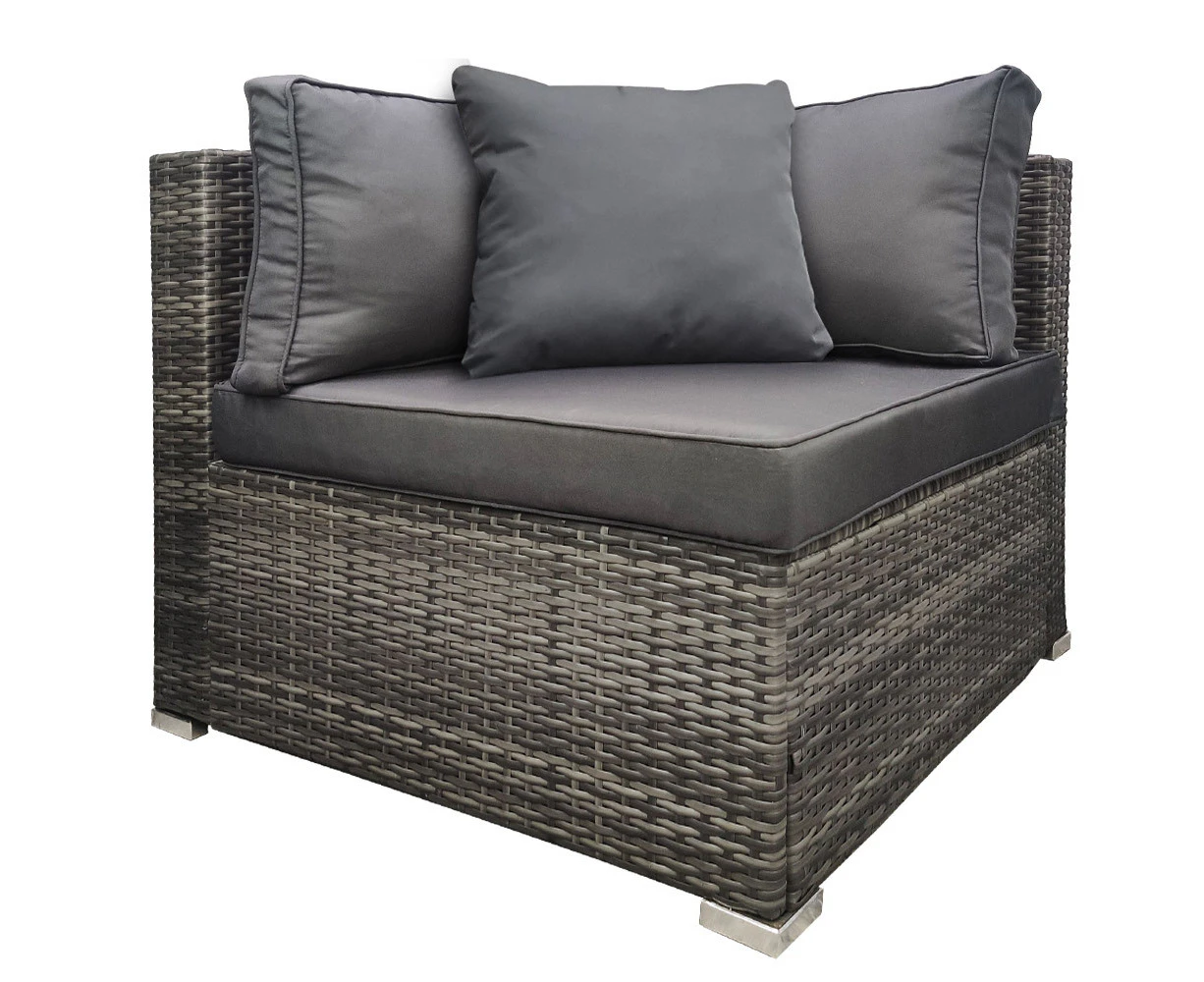 LONDON RATTAN 1 Seater Outdoor Corner Modular Lounge Chair, Grey