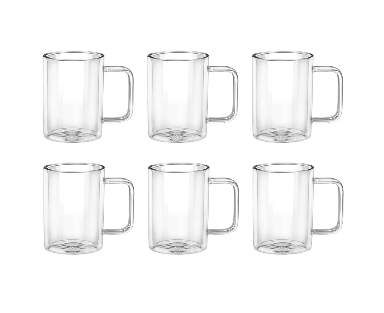 6pc Wilmax England 200ml Thermo Double Wall Glass Coffee Cup Mug w/ Handle Clear