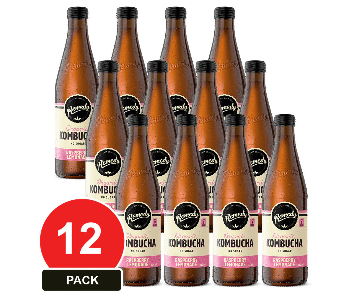 12 Pack, Remedy 330ml Kombucha Raspberry Lemonade