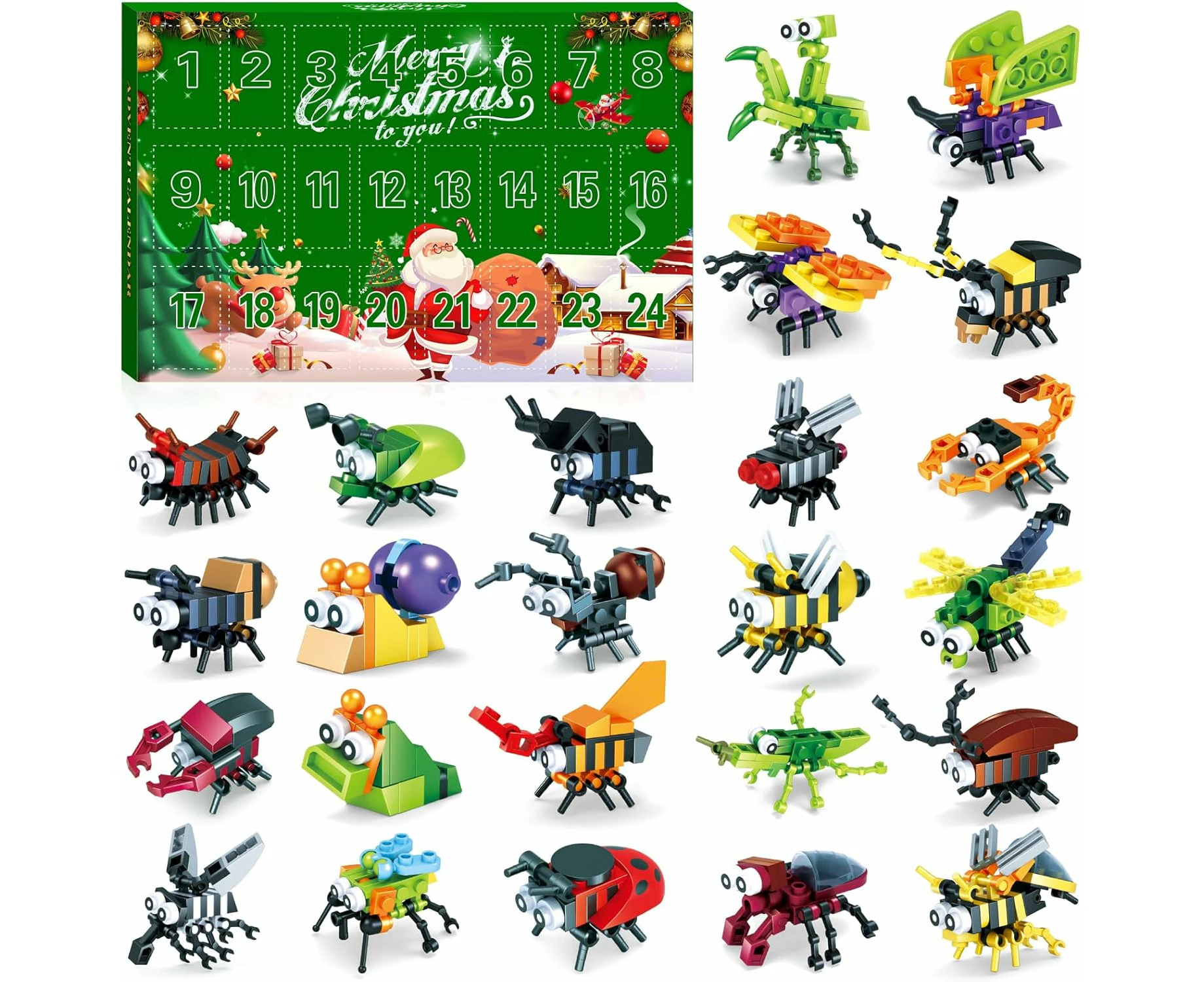 2024, 24pcs Building Blocks Christmas Countdown Calendar Mini Animals Building Block Toys for Kids Boys Girls Xmas Stocking Stuffer Party Gifts 4 5 6