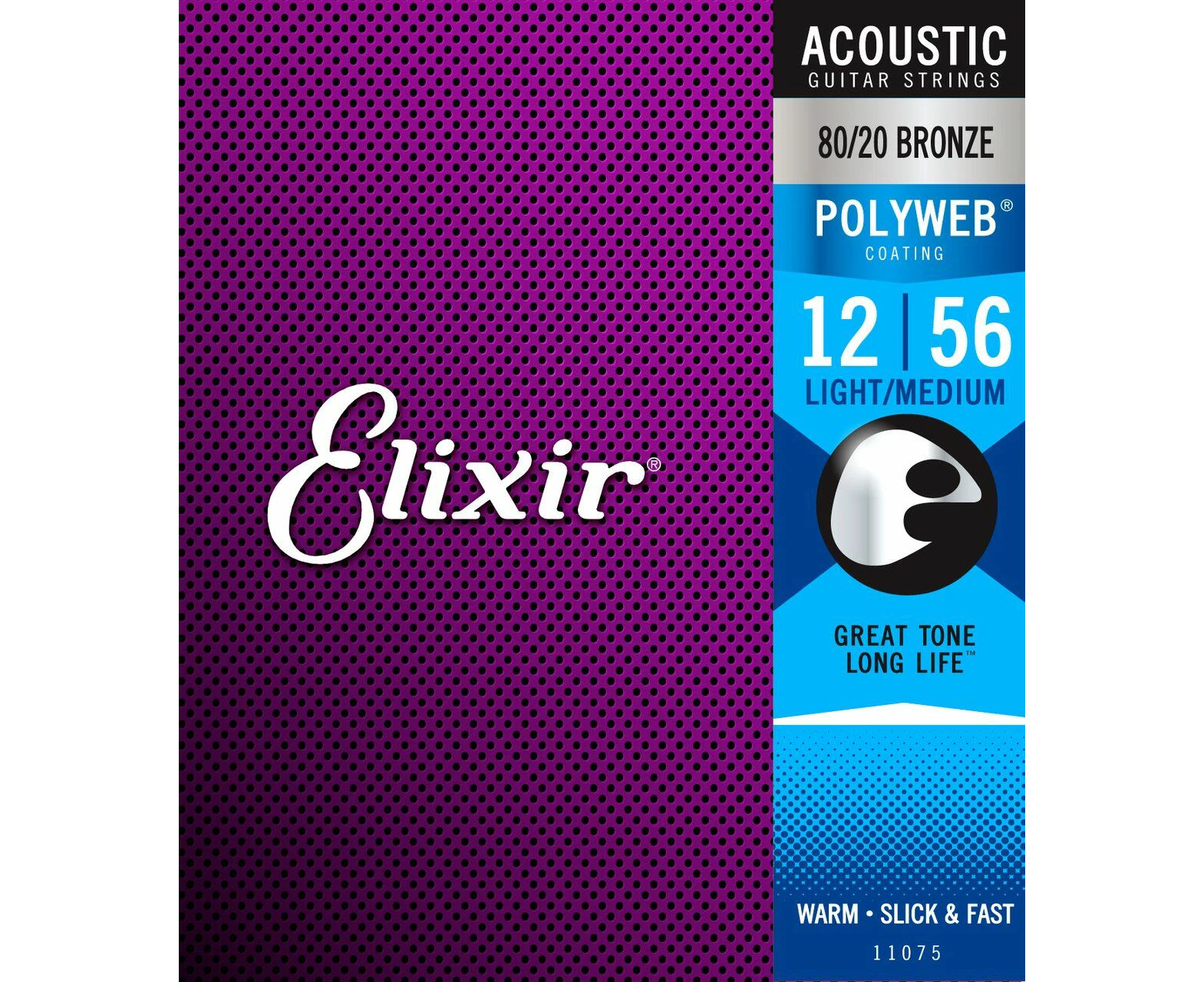 Elixir #11075 Acoustic Polyweb Guitar String 80/20 Bronze 12-56 Light Medium