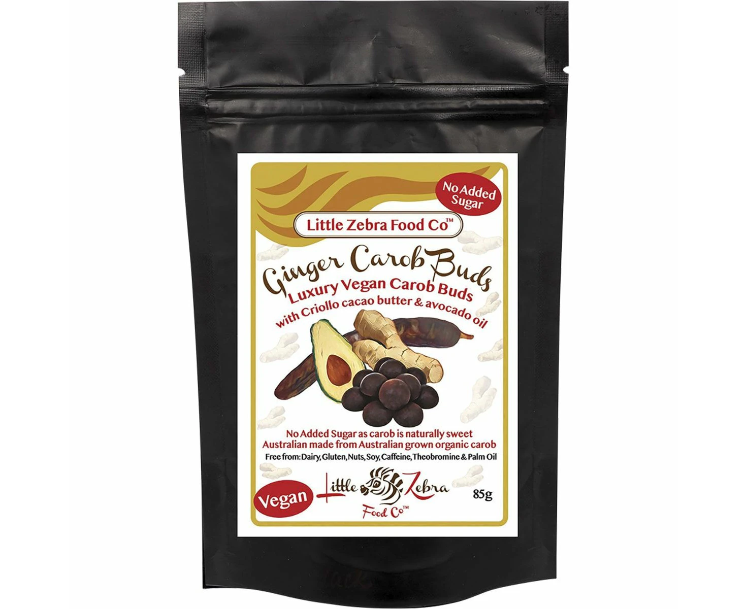 LITTLE ZEBRA CHOCOLATES Carob Buds Ginger 85g