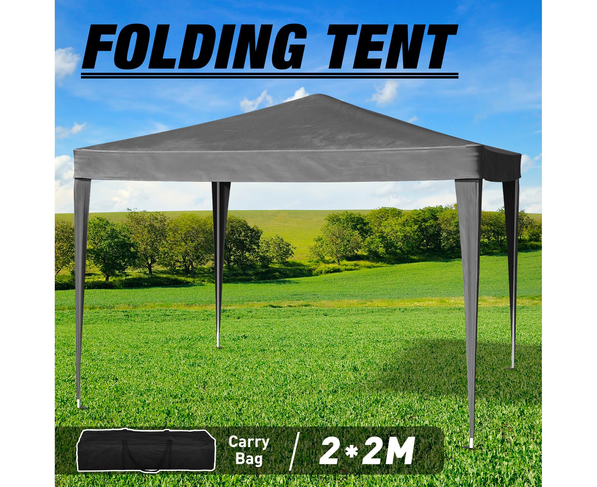 2x2M Folding Gazebo Pop Up Canopy Tent Camping Wedding Party Outdoor Marquee Grey