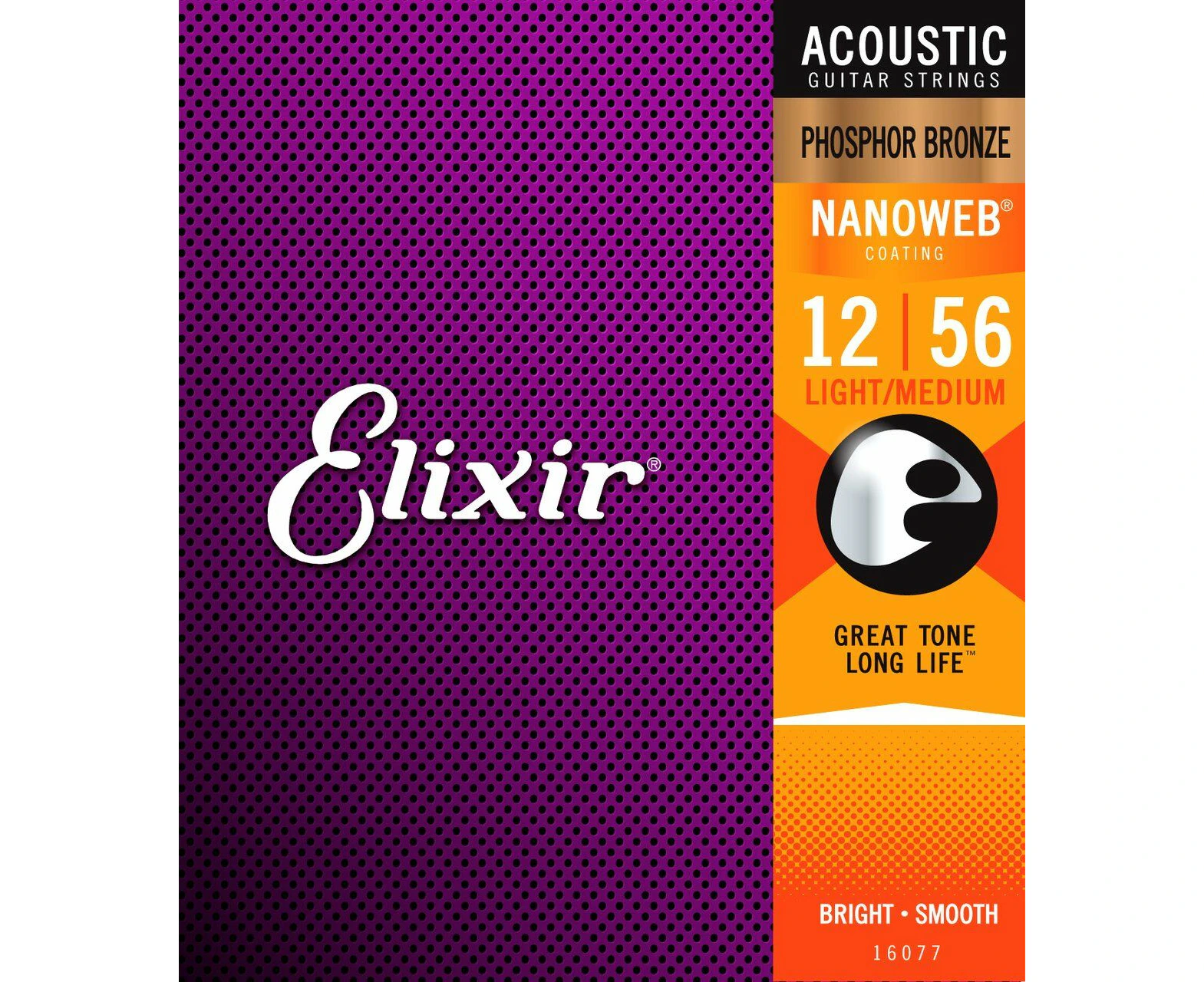 Elixir #16077 Acoustic Nano Phosphor Bronze Guitar String 12-56 Light Medium