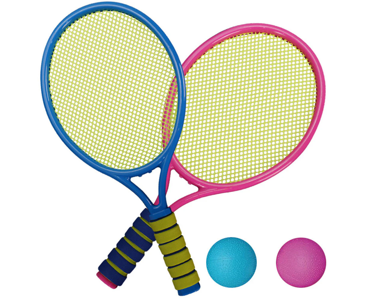 2Pcs Kids Tennis Rackets Elastic Mesh Racquets with 2 Balls Outdoor Sports Toy