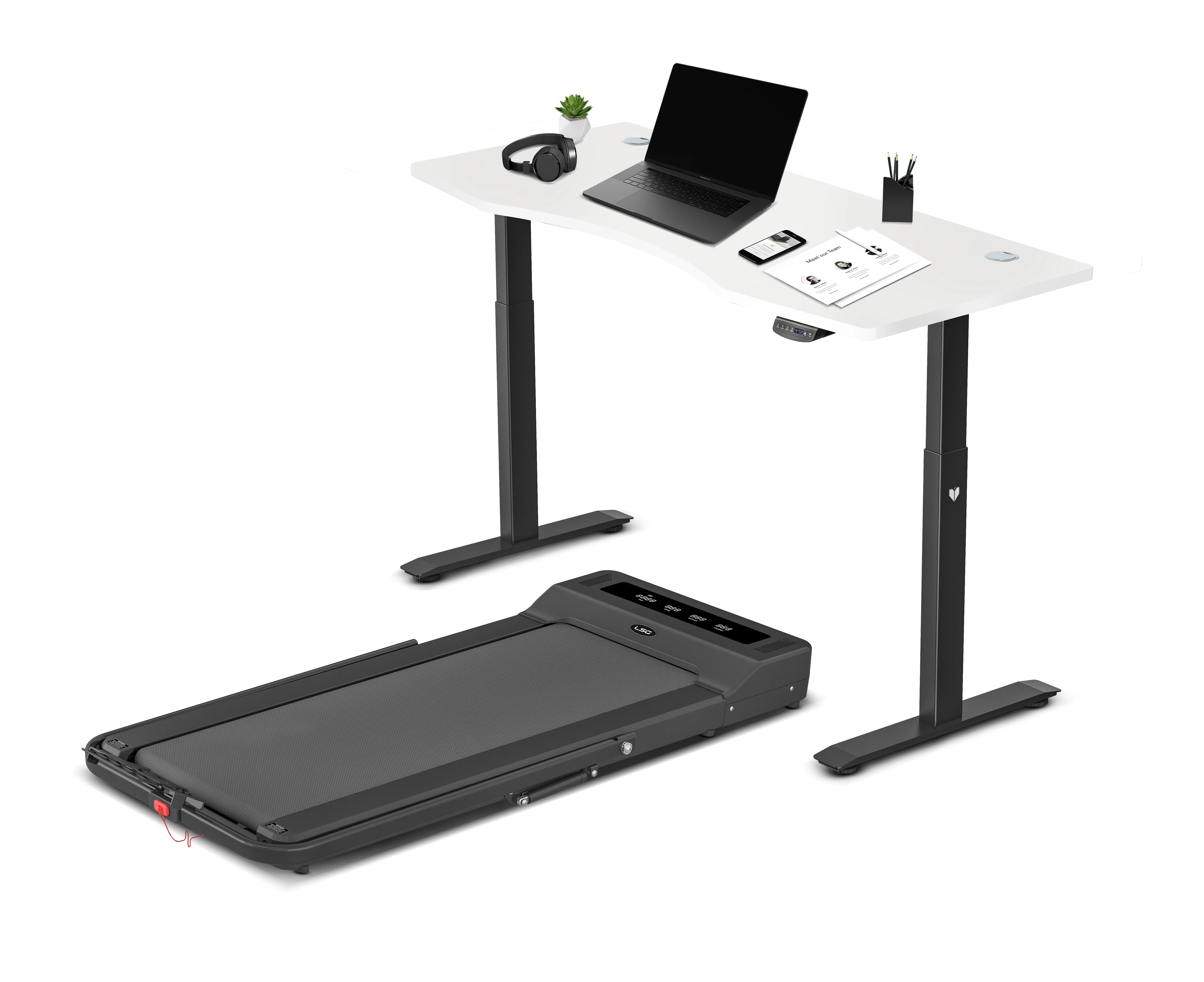 LSG Fitness Nimbus Walking Pad Treadmill + ErgoDesk Automatic Standing Desk 1500mm (White) Run Walk Cardio Home Gym Treadmills 10km/h Speed