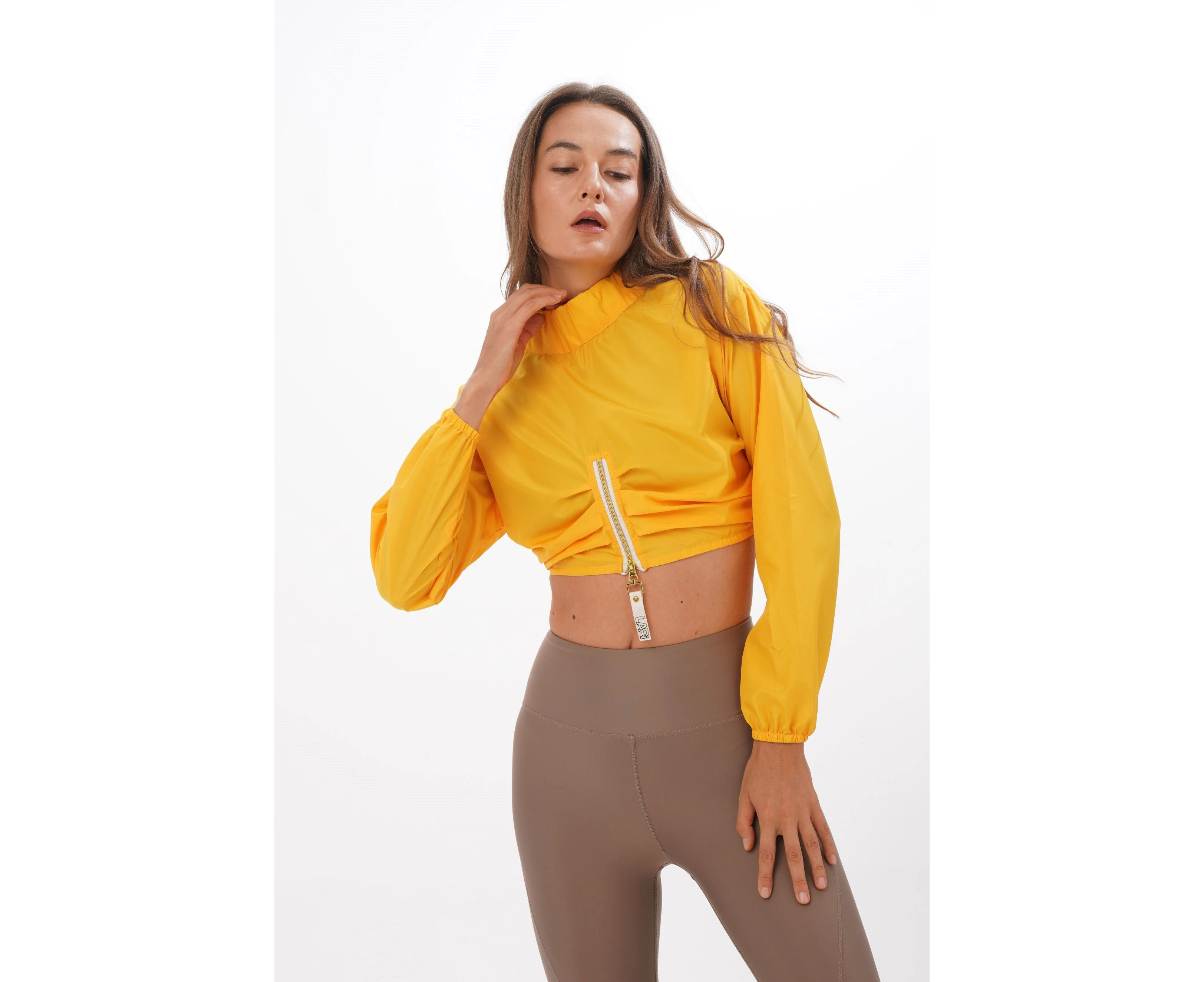 Throwback Long Sleeve Crop Top In Mustard