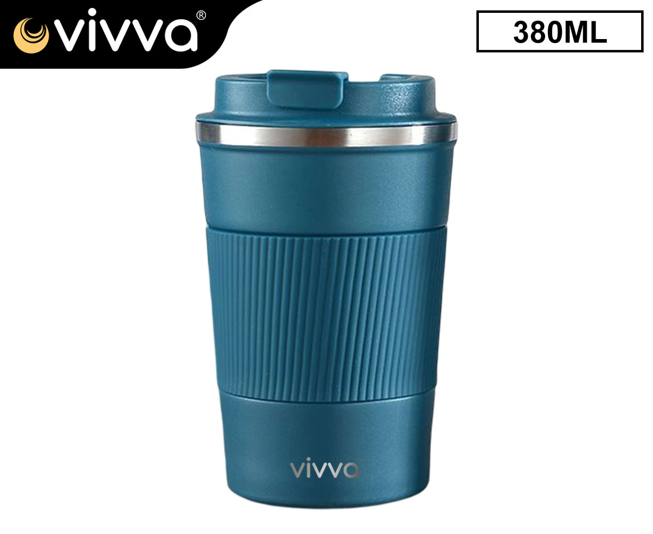 Vivva - Coffee Mug Stainless Steel Double Wall Leakproof Travel Cup Insulated Reusable 380ml Blue