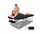 75Cm Massage Table 2 Fold Portable Bed Desk Aluminium Lift Up - Black