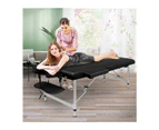 75Cm Massage Table 2 Fold Portable Bed Desk Aluminium Lift Up - Black