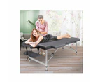 75Cm Massage Table 2 Fold Portable Bed Desk Aluminium Lift Up - Black