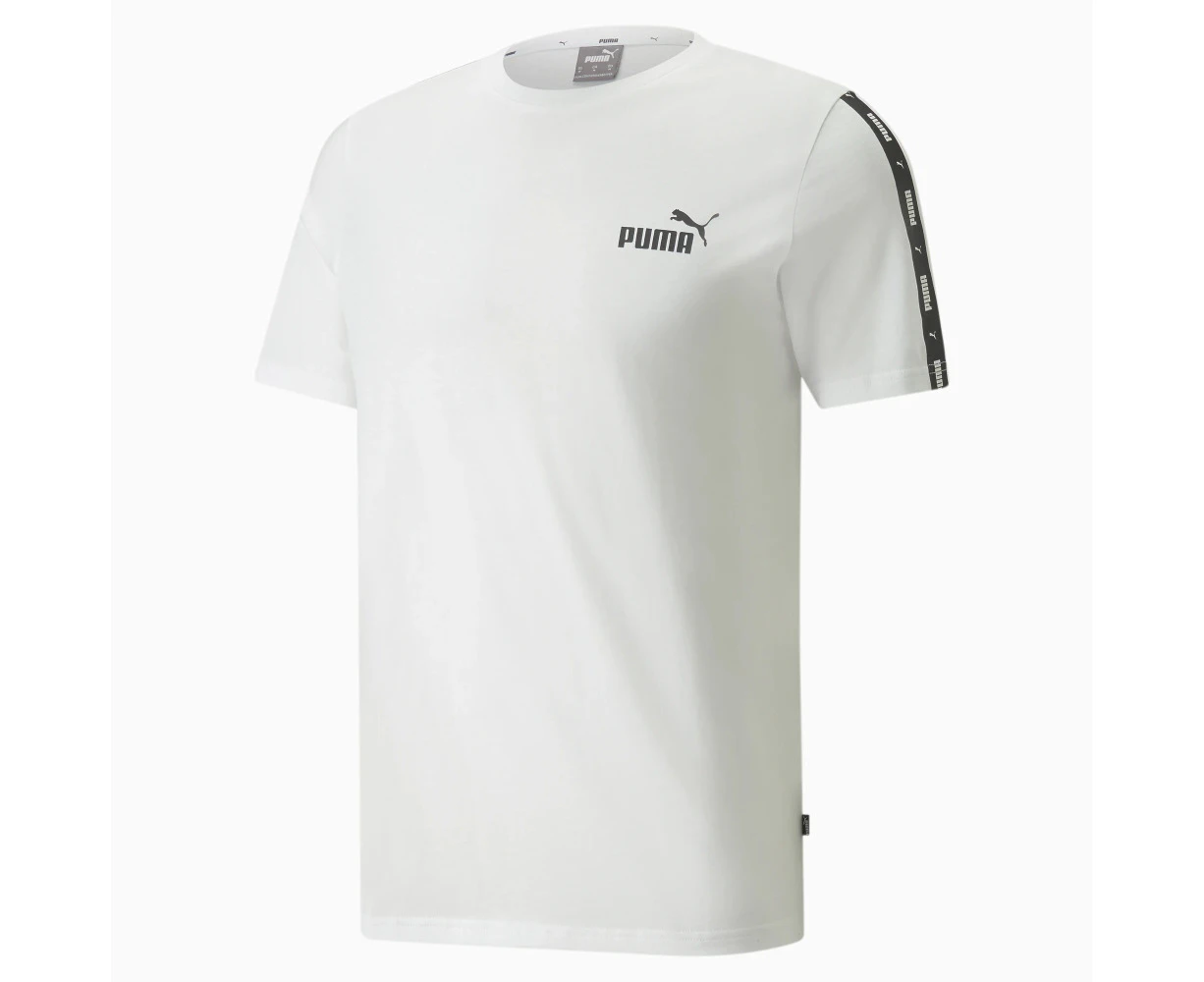 PUMA Men's Essentials+ Tape Tee | White | 100% Cotton