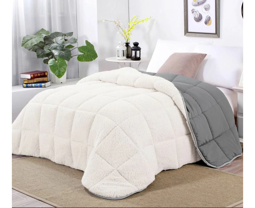 Winter Sherpa Fleece Reversible Comforter Set Sleet in Double, Queen and King Sizes