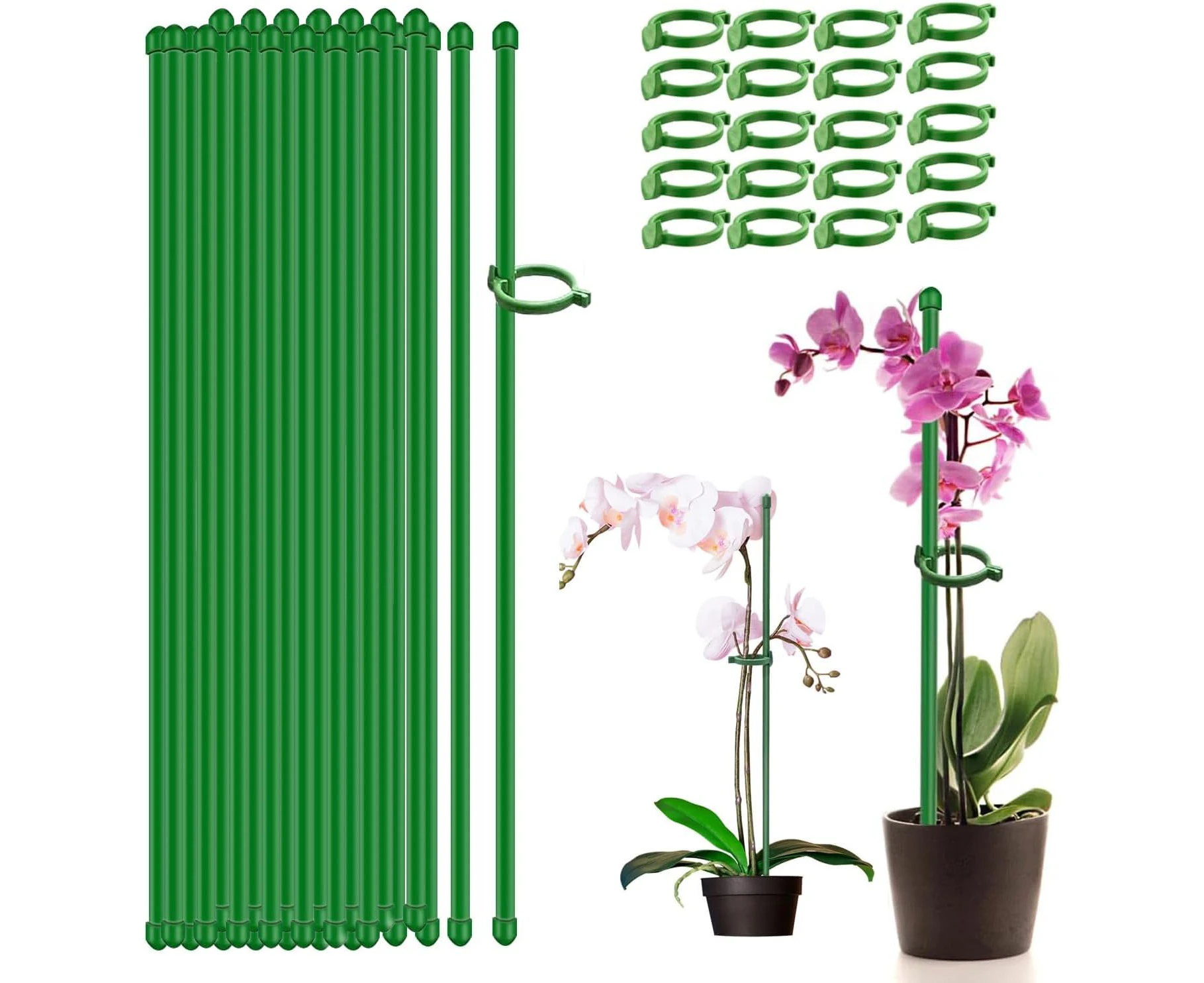 Dolemay Plant Stake Support,20 Pcs Plant Sticks,Adjustable Garden Stakes,Garden Green Bendable Single Stem Plant Support Stakes for Indoor and Outdoor Plan