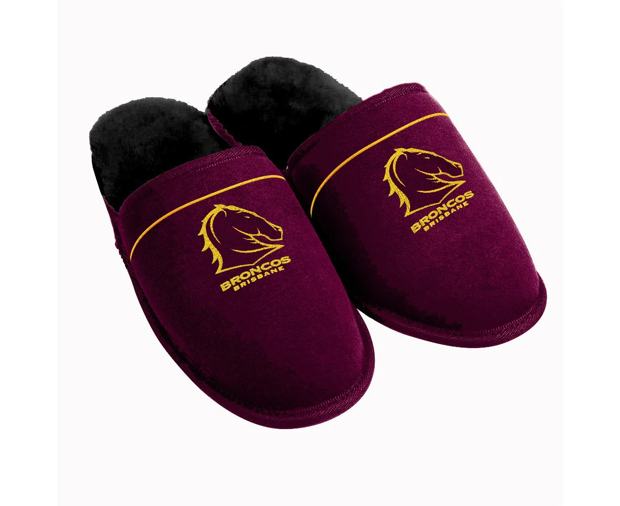 NRL Supporter Slippers - Brisbane Broncos - Mens Size - Fluffy Winter Shoes