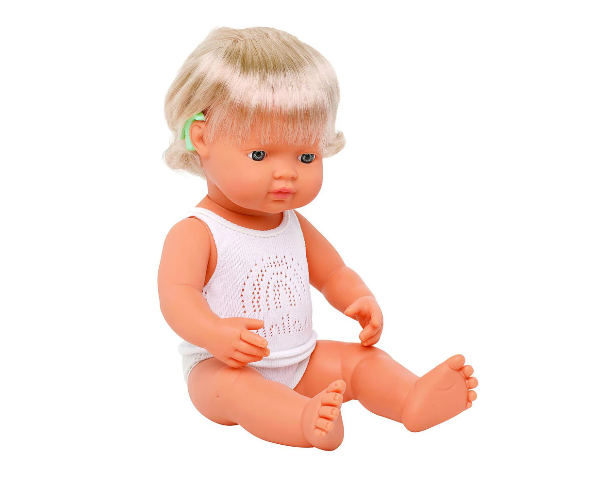 Miniland Baby Doll Caucasian Girl w/ Hearing Aid 38cm Kids Pretend Play Toy 3+