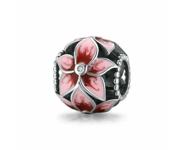 SOLID Sterling Silver Floral Pink Lily Orchid Flower Charm YOUnique Designs Pandora Compatible