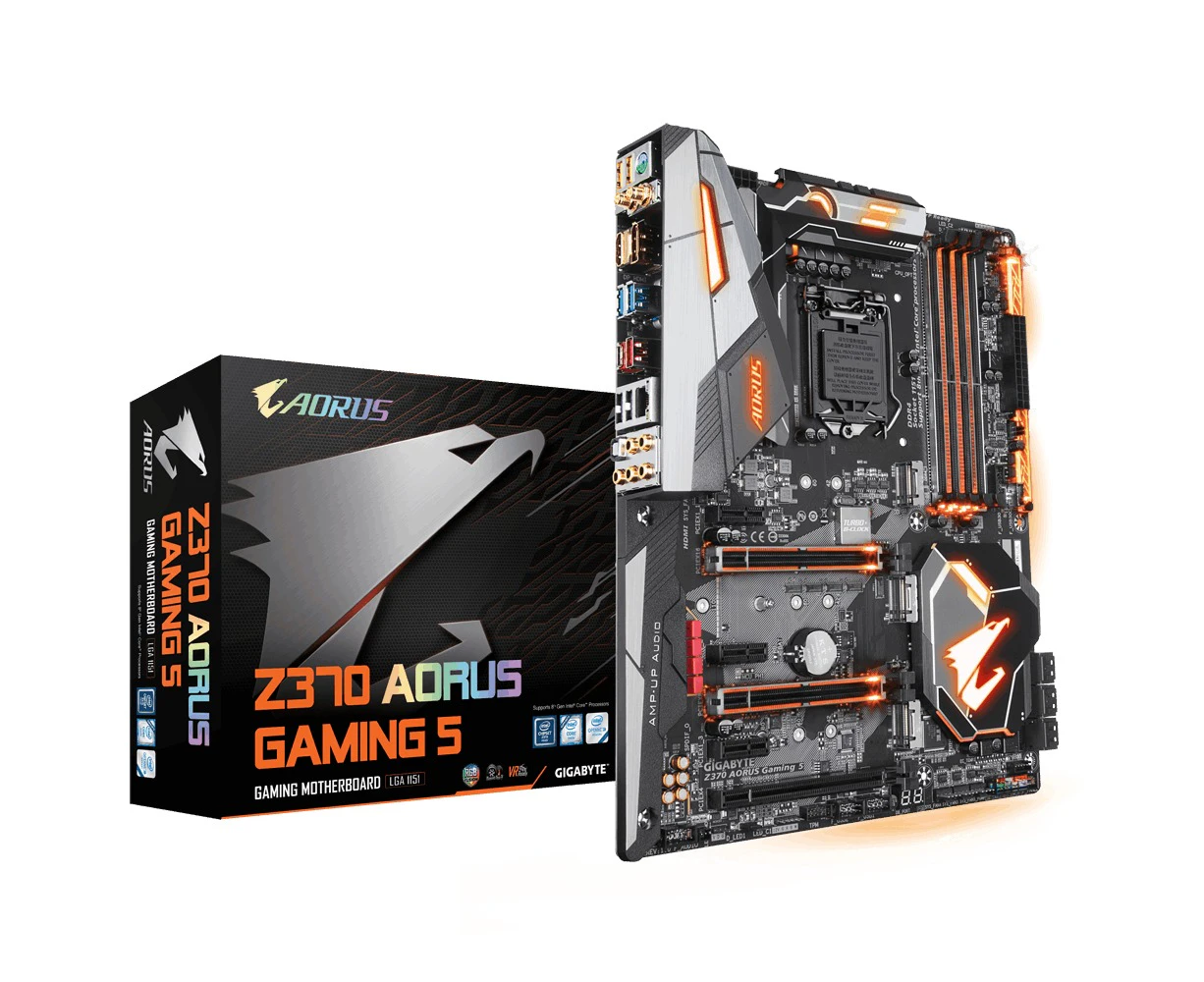 Gigabyte GA-Z370-AORUS-Gaming-5 LGA1151 8Gen  ATX MB 4xDDR4 3xPCIEx16 DP HDMI 3xM.2 6xSATA3 RAID Intel GbE LAN SLI CF USB-C 6xUSB3.1 RGB WIFI BT