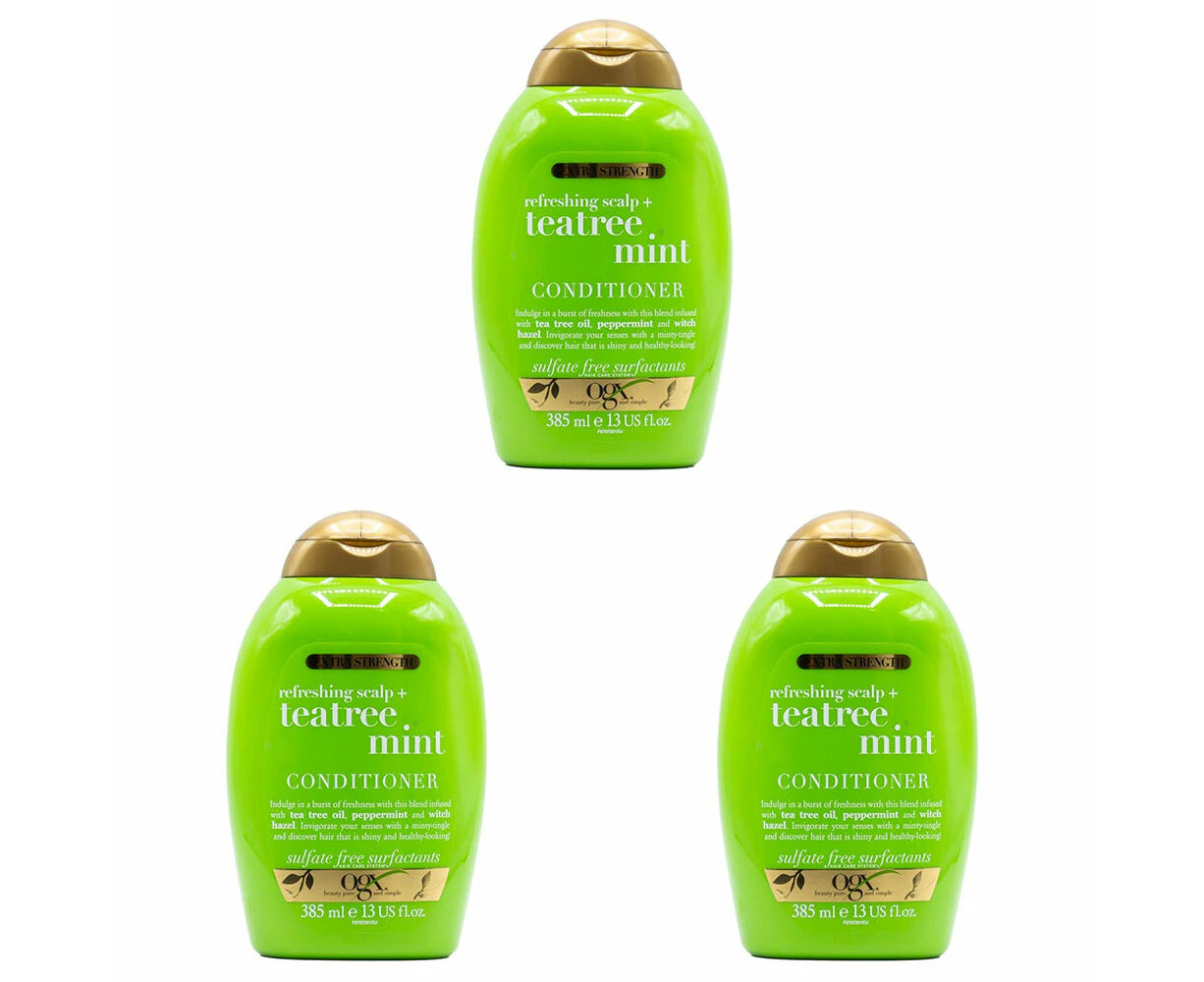 3PK Ogx Refreshing Scalp w/ Teatree Mint 385ml Extra Strength Hair Conditioner