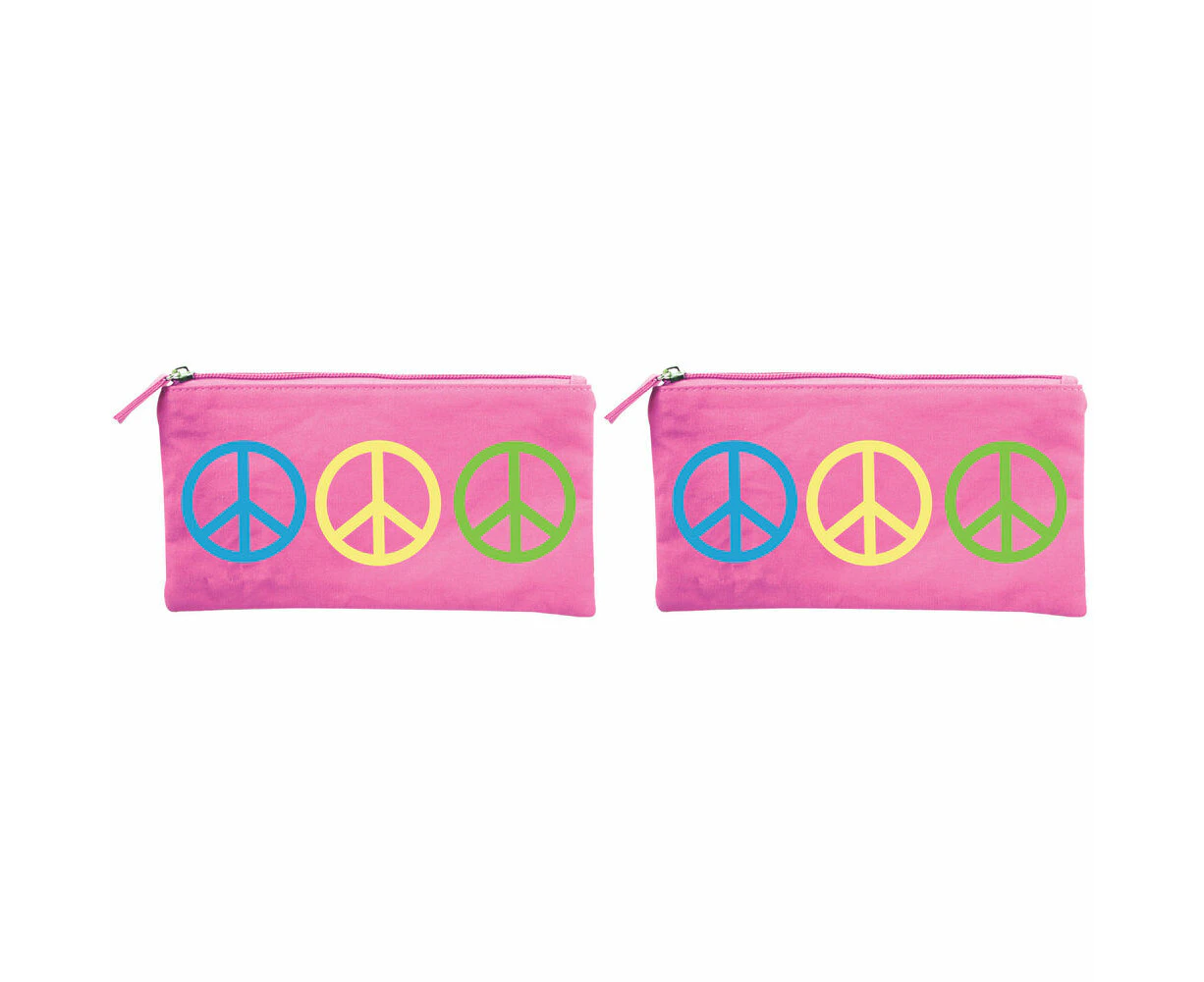 2PK Wicked Sista Embroidered Cotton Coin Purse Small Wallet Peace 20x10cm Pink