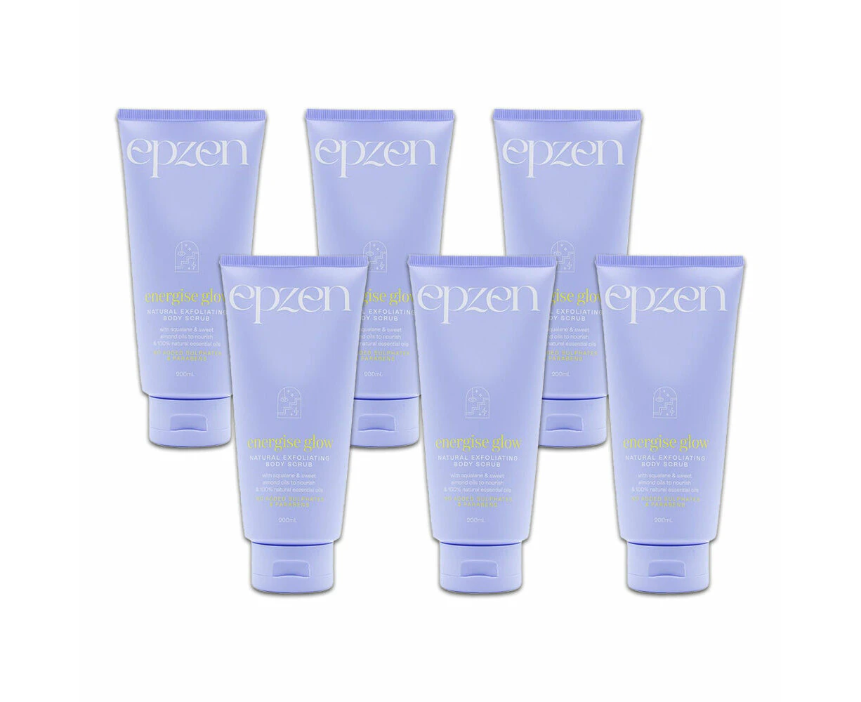 6PK Epzen Energise Glow Natural Exfoliating Body Scrub w/ Almond Oil 200ml