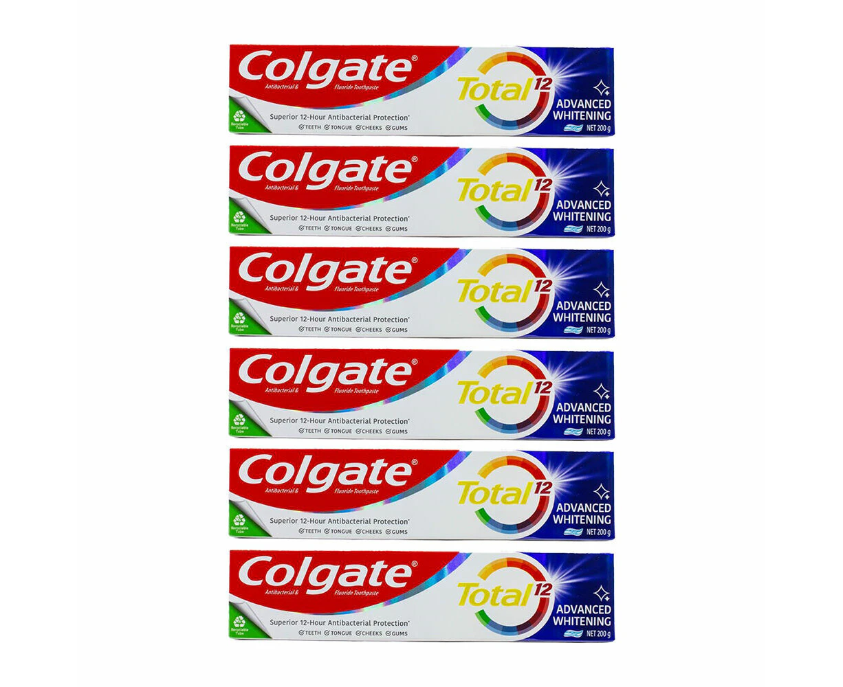 6PK Colgate Total 12 Advanced Whitening 200g Antibacterial Fluoride Toothpaste