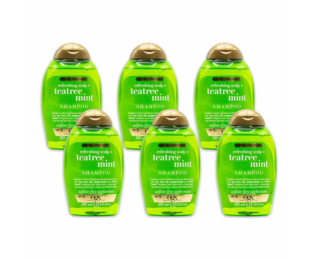 6PK Ogx 385ml Hair & Scalp Care Bath Shampoo Refreshing Scalp w/ Teatree Mint