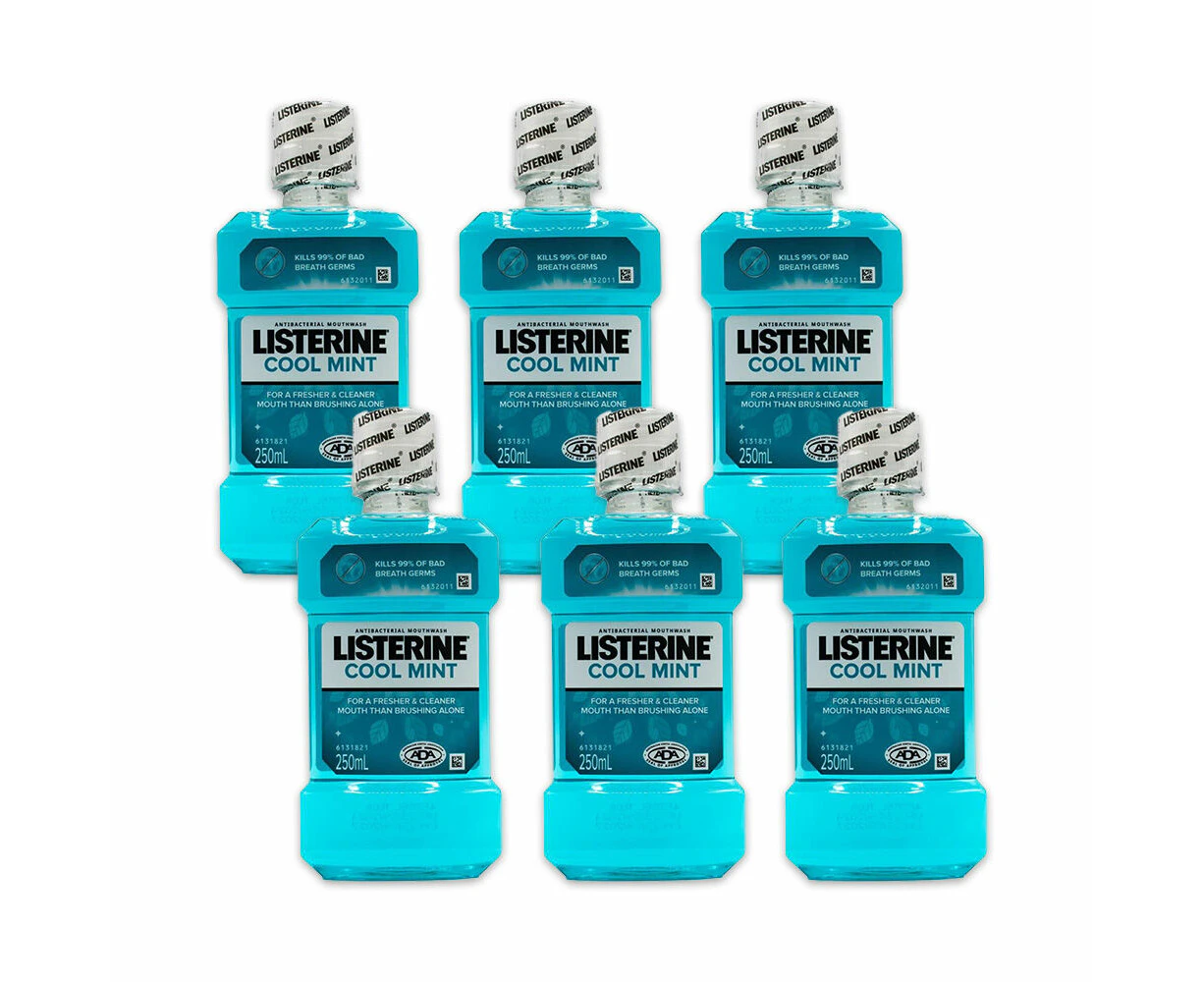 6PK Listerine Antibacterial Mouthwash 250ml Oral Hygiene Freshener Cool Mint