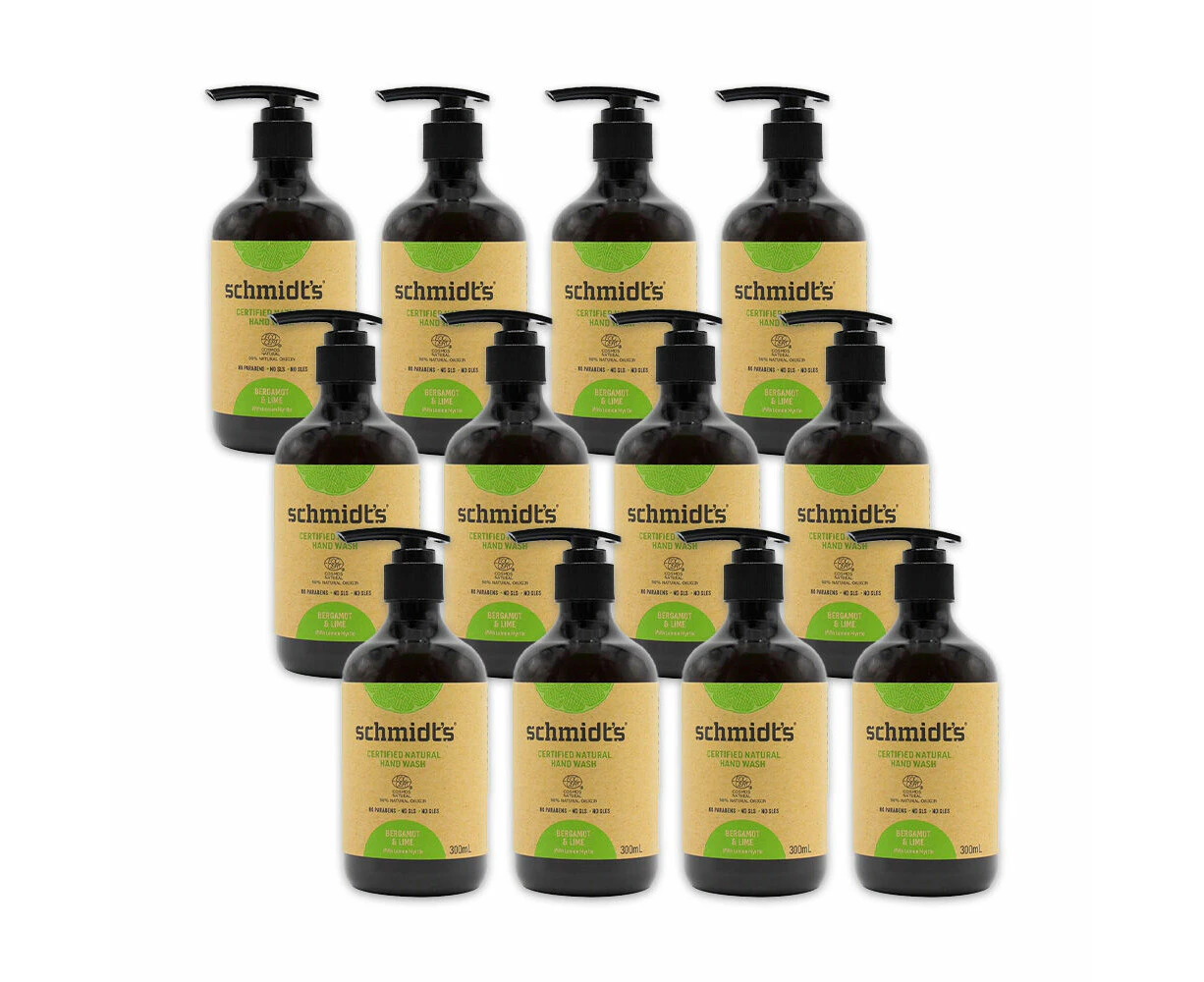 12PK Schmidts 300ml Hand Wash Skin Cleaning Soap Bergamot & Lime w/ Lemon Myrtle