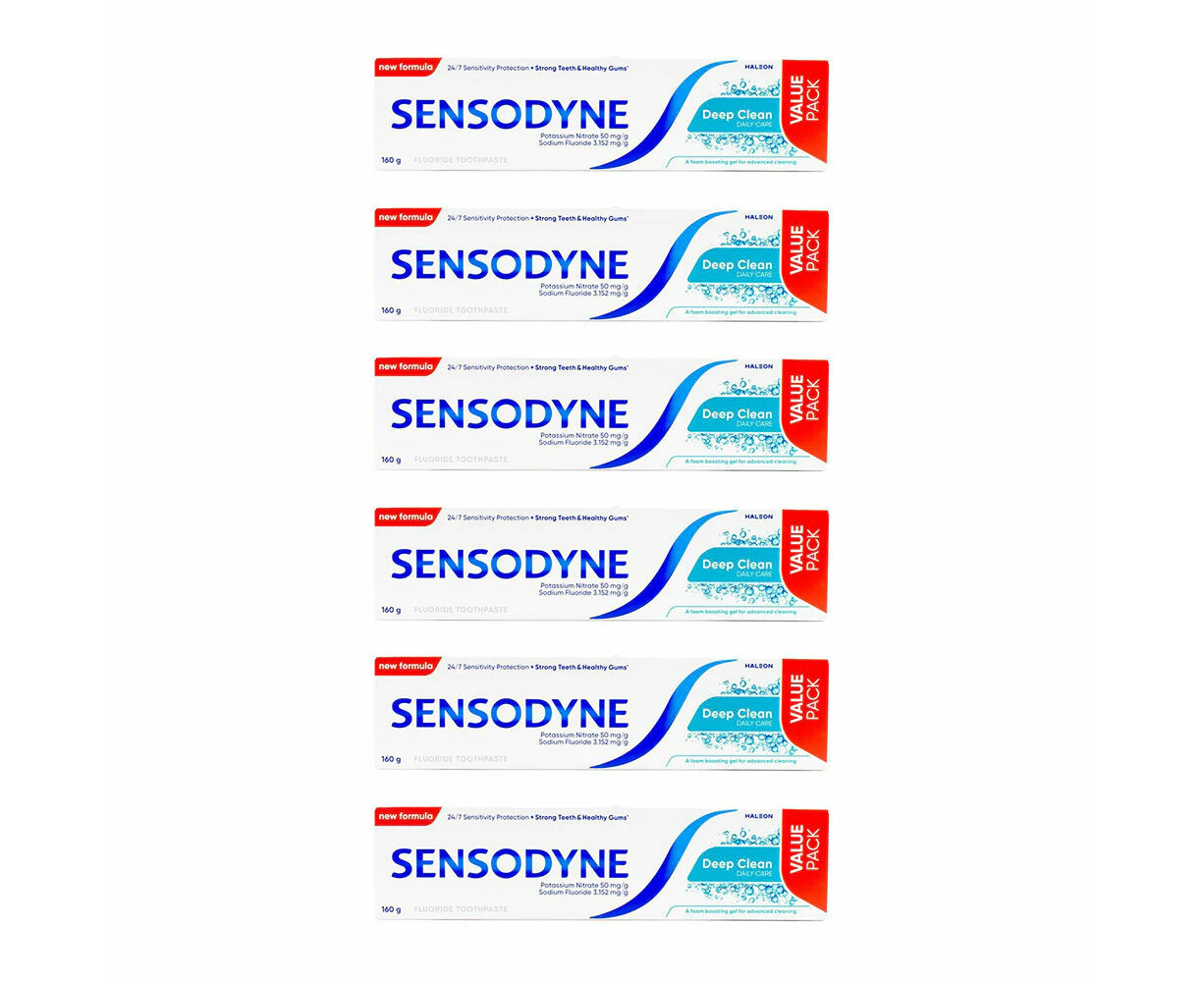 6PK Sensodyne Fluoride Toothpaste 160g Deep Clean Daily Care 24/7 Sensitivity