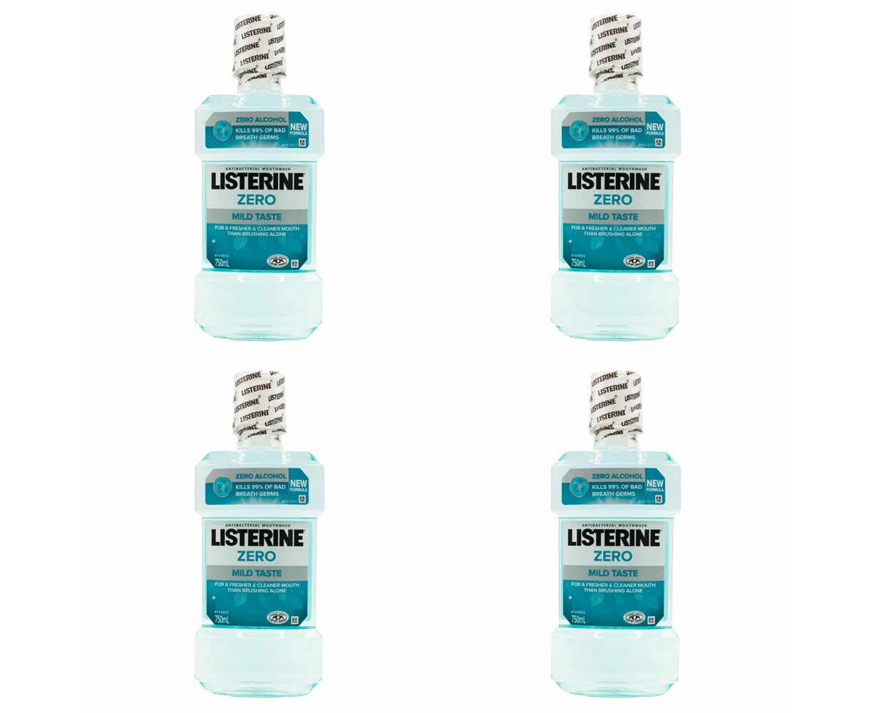 4PK Listerine Antibacterial Mouthwash Mild Taste 750ml Mouth Freshener Zero