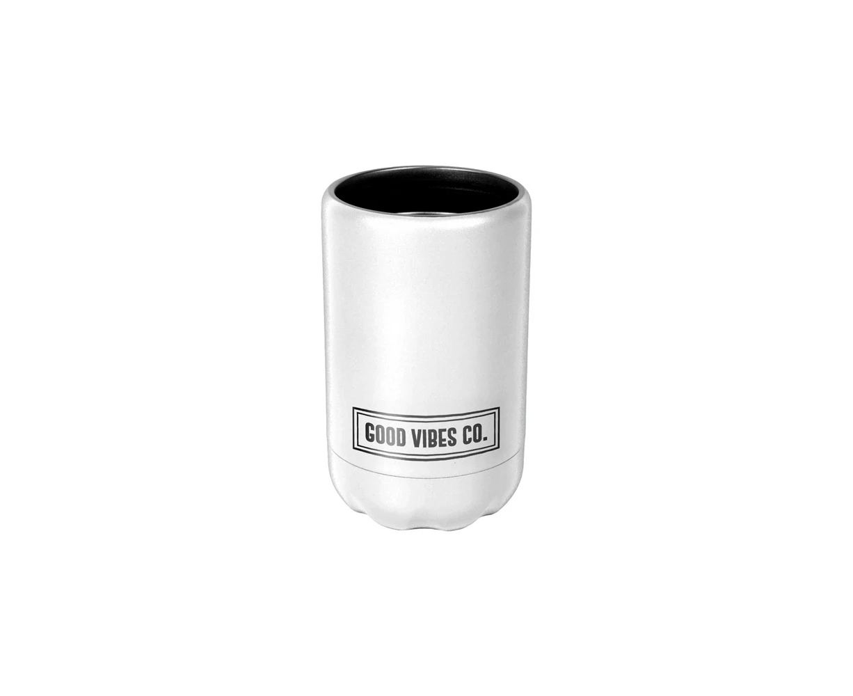 Good Vibes Outdoor Can Cooler Double Walled Stainless Steel 12x7.5cm Ice White