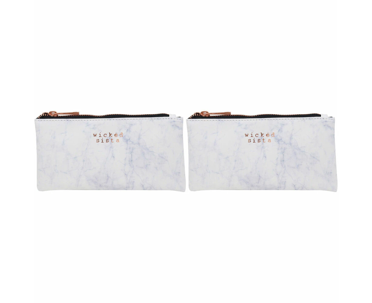 2PK Wicked Sista Marble Moderna Small Flat Womens Purse Cash/Card Wallet 20x10cm