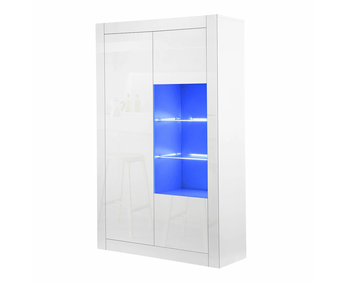 High Gloss 3 Door Cabinet Sideboard Storage Unit with 3 Open Shelves LED Light White