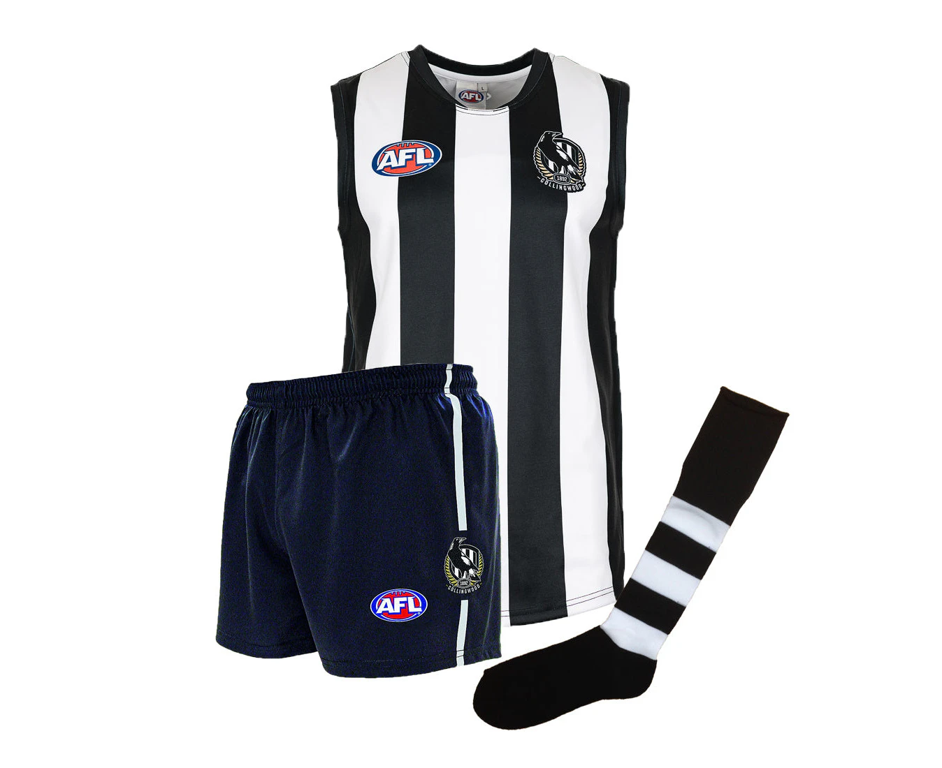 Collingwood Magpies Junior Youths Kids AFL Auskick Playing Pack Jumper Guernsey Shorts Socks