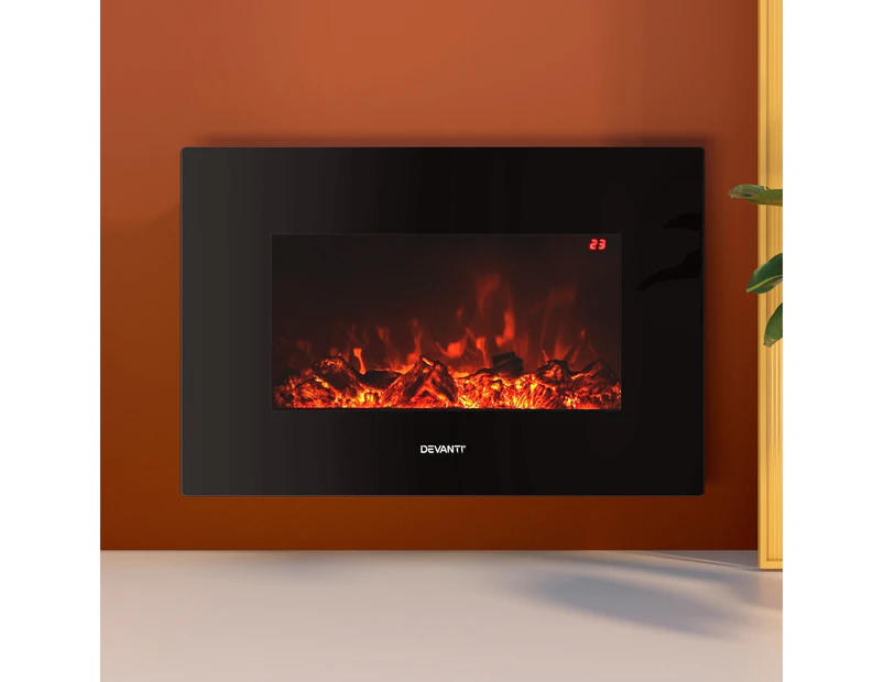 Devanti Electric Fireplace Fire Heater 2000W Black