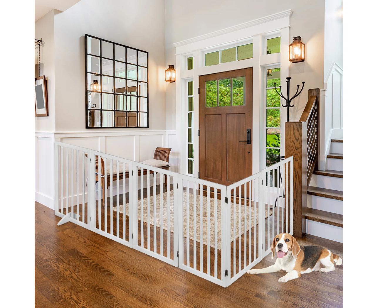 Pawz Wooden Pet Gate Dog Fence Safety Stair Barrier Security Door 6 Panel Large