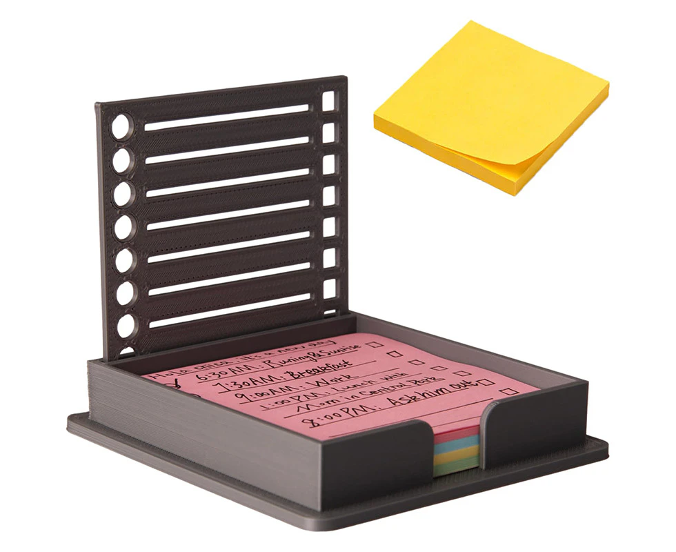 Sticky Note Holder for 3x3 Pads Dispenser with Stencil Memo Organizer and Line Box Template for Office Home Use-Black